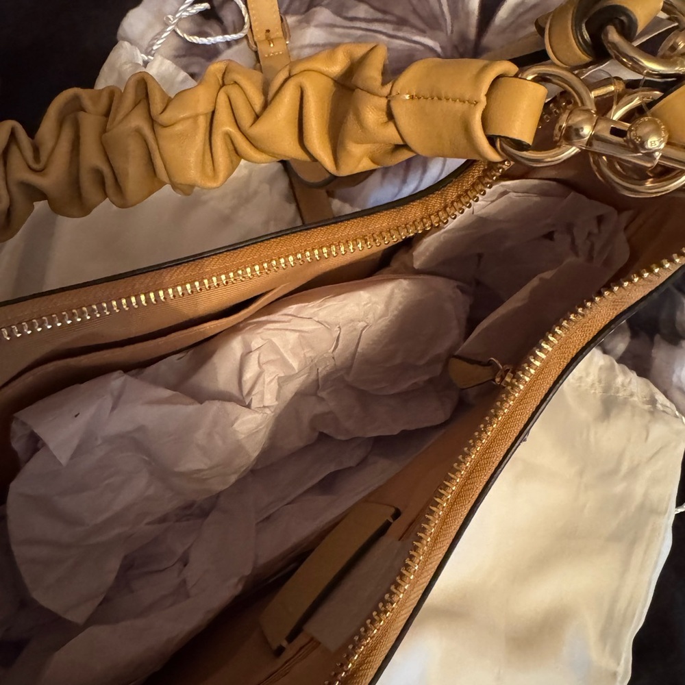 Coach Tan Leather Shoulder Bag with Ruffled Detail - Picture 6 of 11